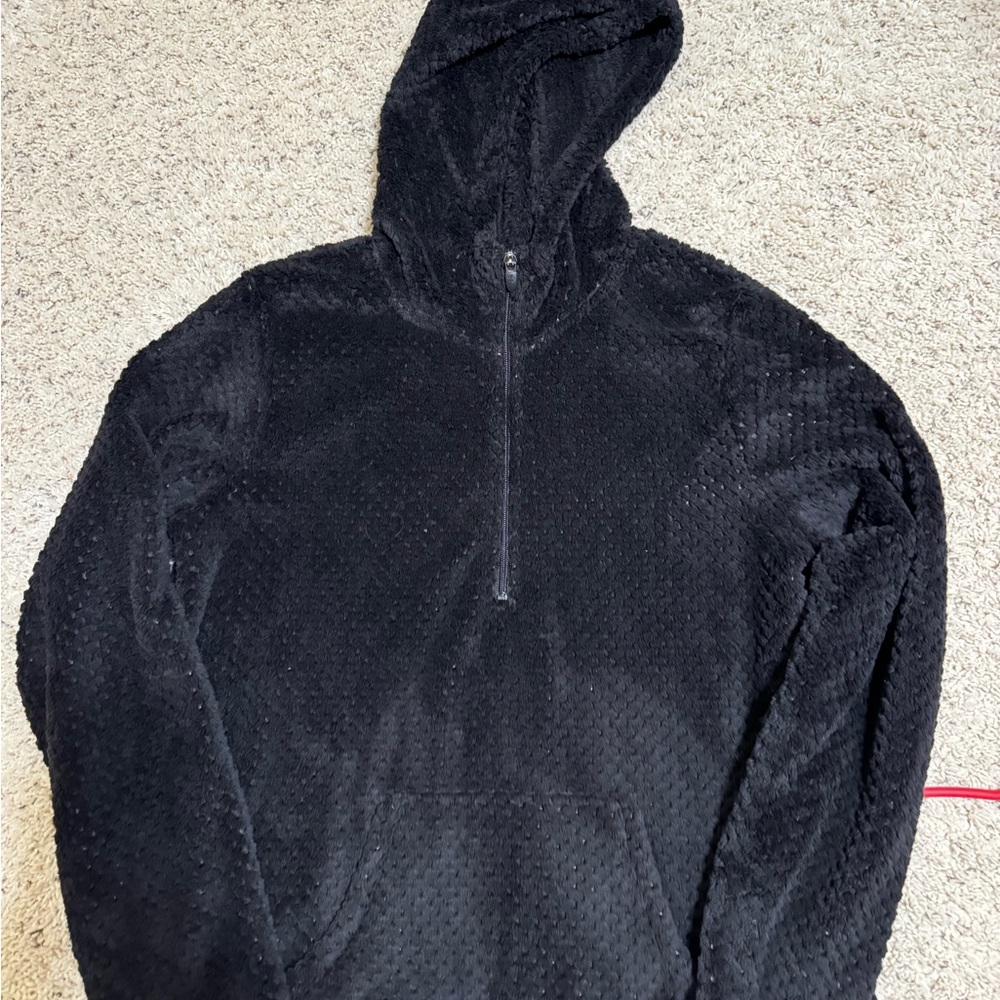 Black plush 3/4 zip hoodie. Size medium.